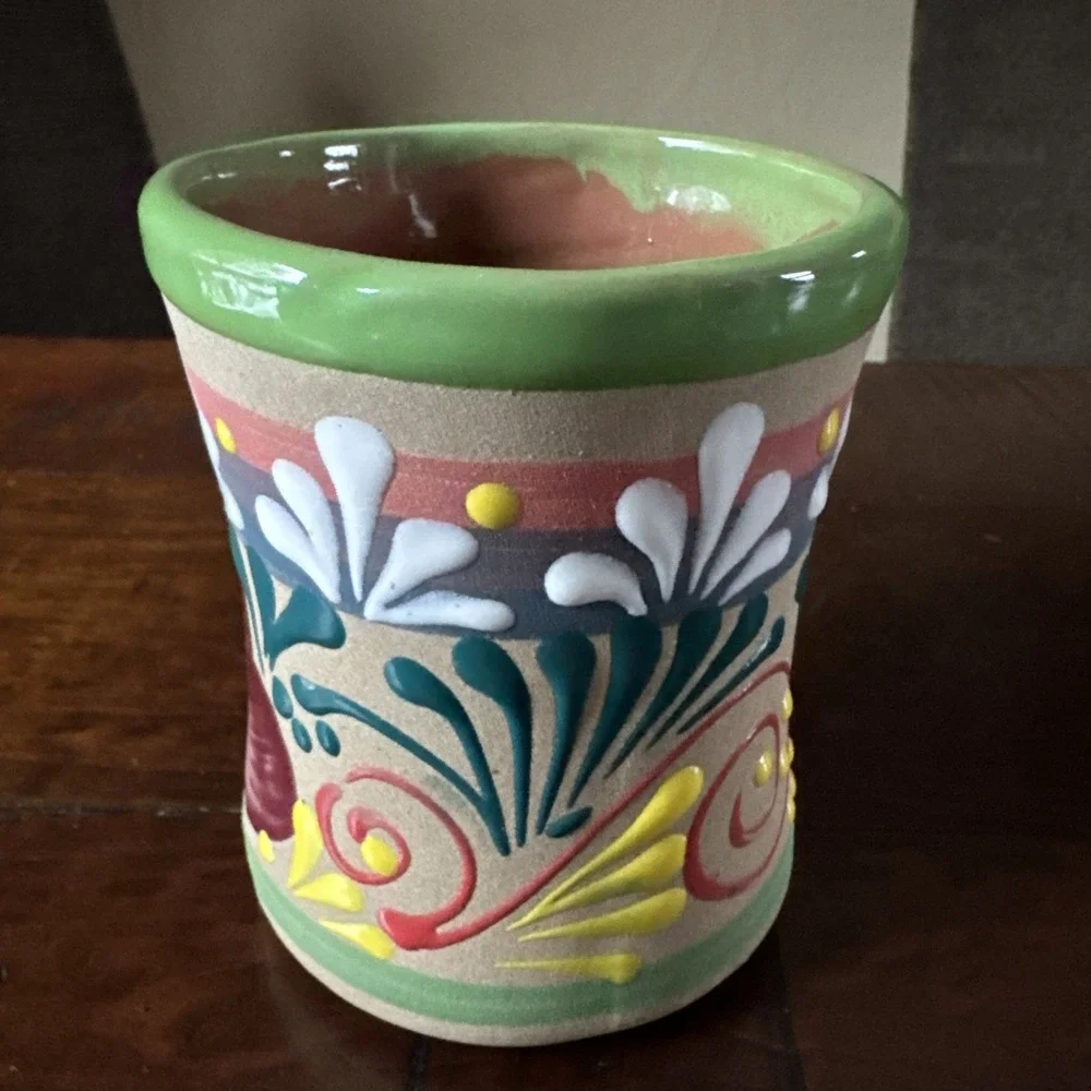 Mexican Pottery Stoneware Mug‎  Huge 34 fl oz Hand Painted Floral NEW